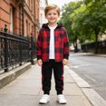 thumbnail image 6 of Futezty Toddler Boys Outfits Long Sleeve Plaid Prints Hoodie Jacket Tops and Pants Set 2 Pieces Kids Fall Winter Clothes 3T-7T, 6 of 7