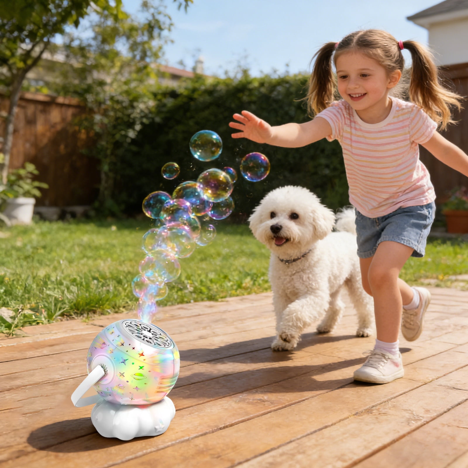 2-in-1 Galaxy Projector Bubble Machine with 100ml Bubble Concentrate, Charging Cable, Rotating Handheld Design with Light, Outdoor, Party, Wedding