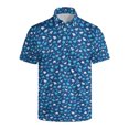 thumbnail image 3 of Men Fashion Casual Printed Lapel Button Short Sleeve Shirt Breathable Spring Summer Autumn Wear Blue XXL, 3 of 3