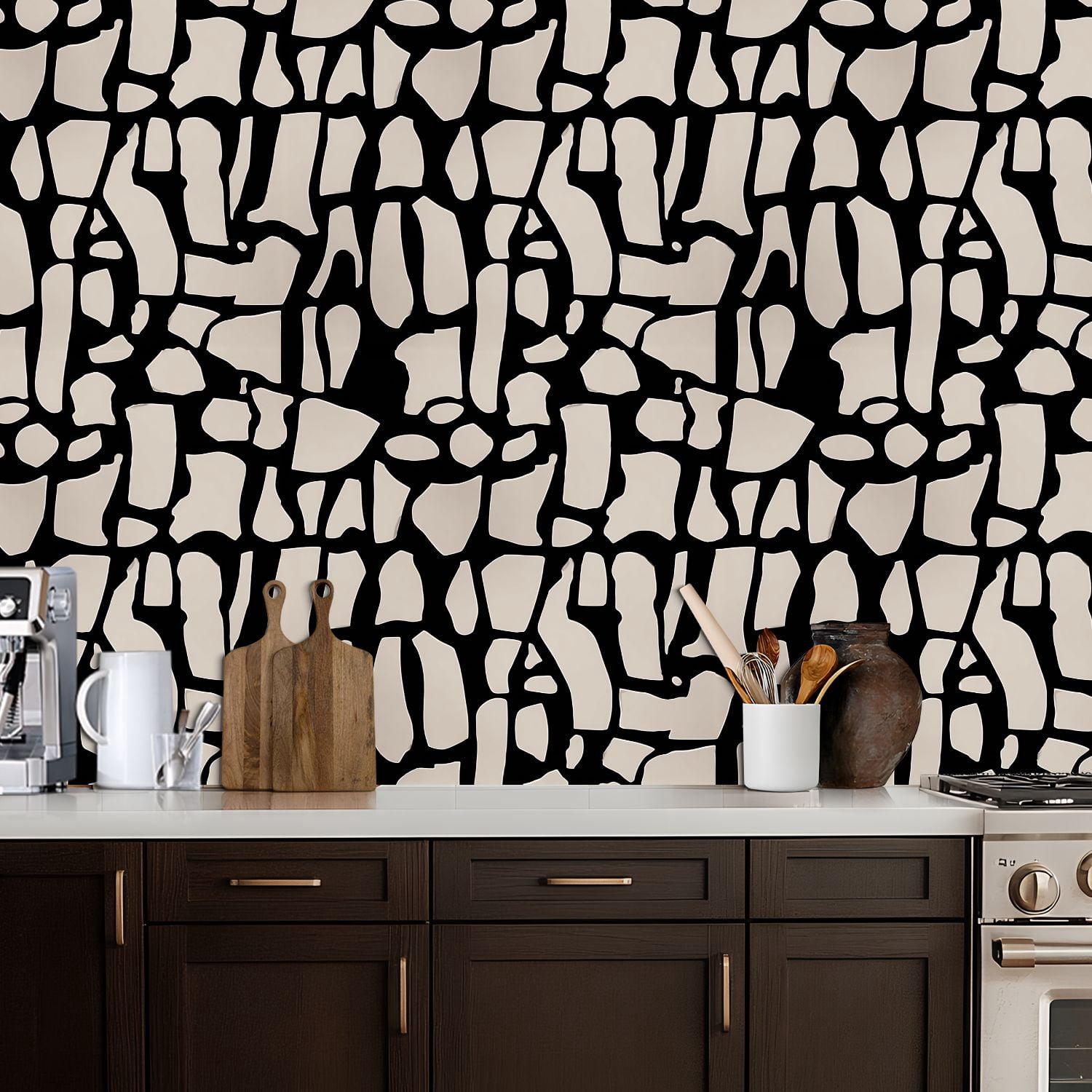 Peel and Stick Wallpaper Abstract Black Beige Fragmented Geometric Wall Mural 17.7in x 9.8ft Self Adhesive Removable Wall Paper Renter Friendly Wallpaper for Nursery Bedroom Cabinets