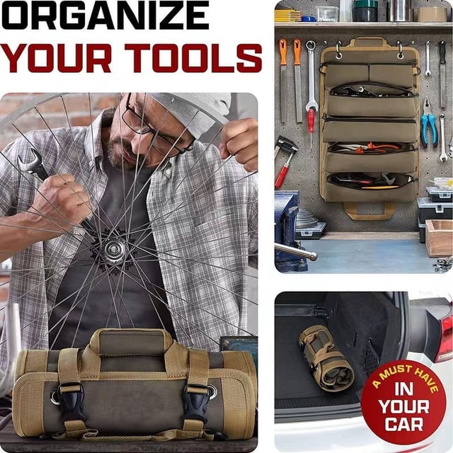 Fiudx Organizador de Herramientas Resistente, Diseño Compacto Enrollable, Bolsas Extraíbles, Material Duradero, Almacenamiento para Taller, Kit de Reparación de Emergencia, Regalo para El Día Del Pad