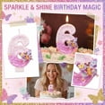 thumbnail image 3 of Creative Cartoon Numeral Birthday Candle, Pink Number Cake Topper with Butterfly Decoration, Elegant Party Supplies for Anniversary Celebration, Number 6, 3 of 6