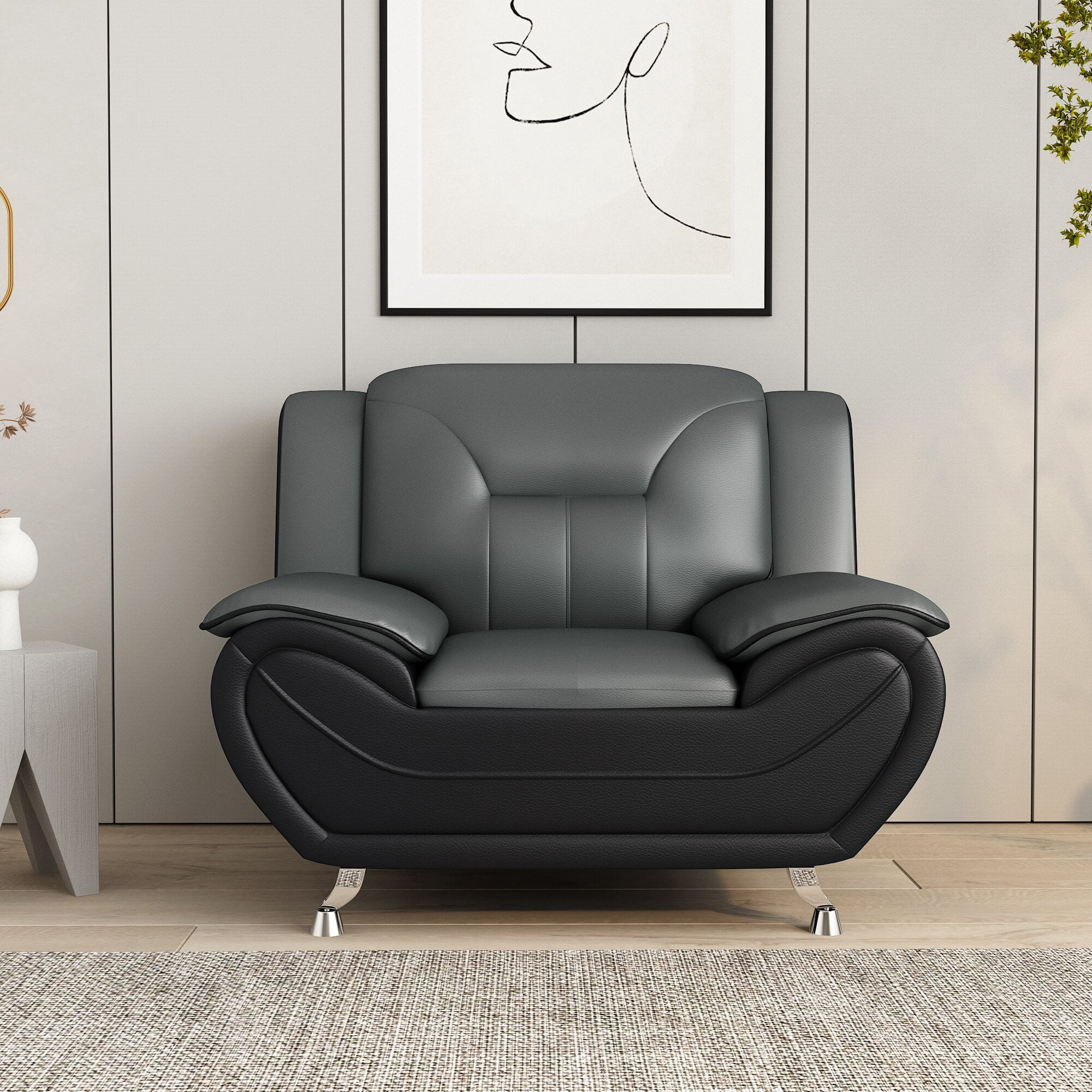 Uspridefurniture Eveland Faux Leather Upholstered 3Pcs Living Room Set-Gray/Black