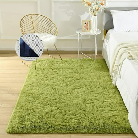 Green Shaggy Area Rugs 3.2 x 5.2ft Non-Slip Backing Floor Mat Soft Comfortable Plush Furry Carpet Bedroom Living Room