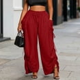 thumbnail image 2 of SELONE Pants for Women Casual Trousers Elastic Waist Side Drawstring Workout Pants with Pockets Ruched Stylish Wine 2XL, 2 of 5