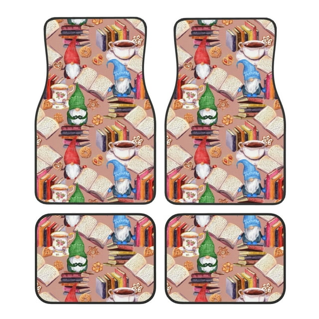 Kdxio Gnomes Books Tea Cups Print Car Floor Mats Universal SUV Front Rear Floor Foot Mats 4-Piece Full Set with Non-Slip Rubber Backing Car Accessories for Most Cars