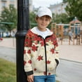 thumbnail image 3 of FKELYI Christmas Flower Snowflake Print Kids Zip-Up Hoodies Girls Long Sleeve Sweatshirt Jackets with Fleece Lining Boys Fall Clothes Winter Hoodes Top, S, 3 of 6