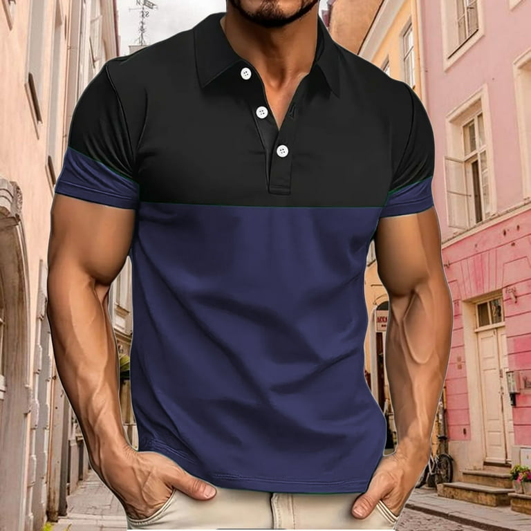 ZCFZJW Mens Polo Shirts Trendy Color Block Print Summer