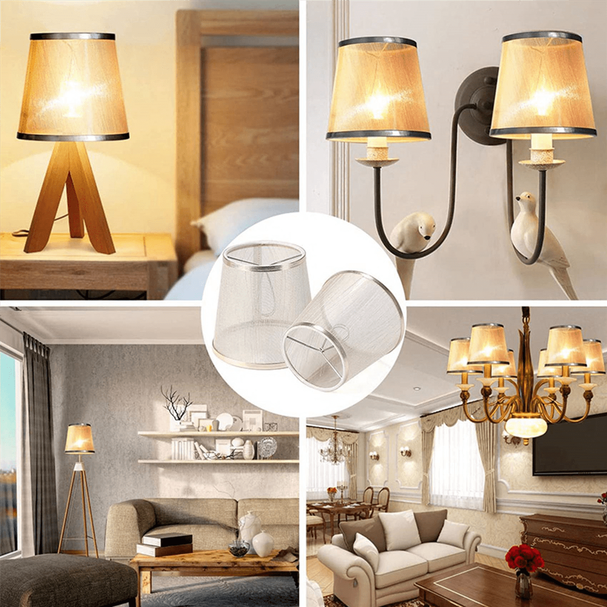 4 Pack Clip on Gauze Chandelier Lamp Shades Little Upright Wall Candle Light Lampshade (Gold)