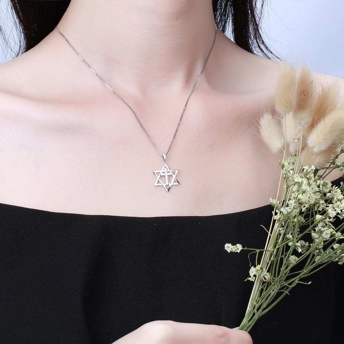 Magen Star of David Necklace Corss Pendant 925 Sterling Silver Jewish Lucky Amulet Jewelry Gifts for Women Mens Boyfriend