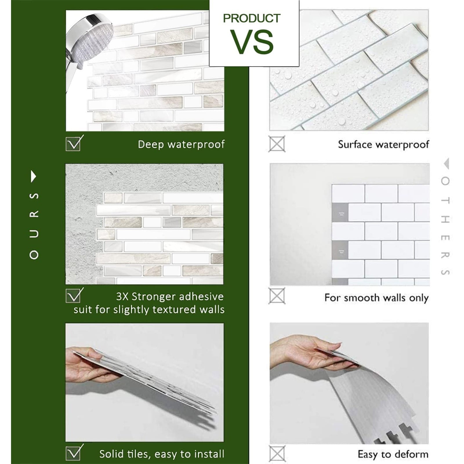 5 Pcs Peel and Stick Backsplash Waterproof Wall Tiles, Heavy-Duty Peel and Stick Backsplash, Marble Peel and Stick Backsplash for Kitchen, Bathroom 12"