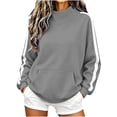 thumbnail image 3 of Mineart Women's Fall Winter Color Block Sweatshirt Loose Fit Mock Neck Pullover with Pockets and Side White Stripe Detail on Sleeves for Athletic, 3 of 9
