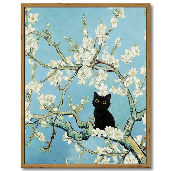 Drsoum Funny Black Cat Canvas Wall Art Oil Painting Posters Home Decor Vintage Abstract Aesthetic Wall Decorations for Living Room Bedroom 11x14in Brown Framed