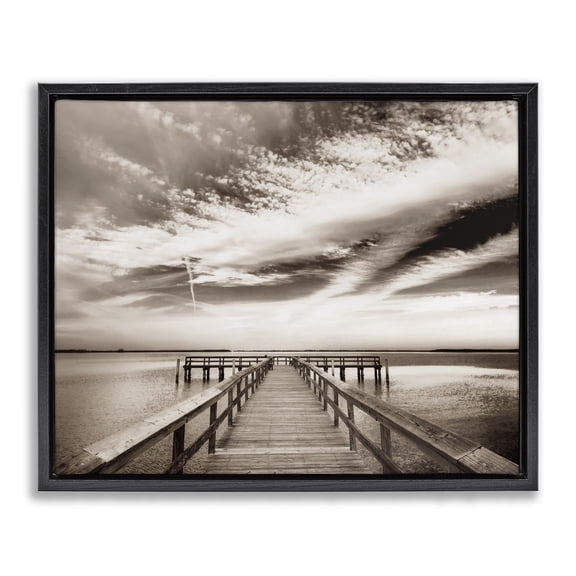 Stupell Industries Rustic Lodge Dock with Cloudy Sky Black Floating Frame Canvas Art, 21 x 17, by Danita Delimont