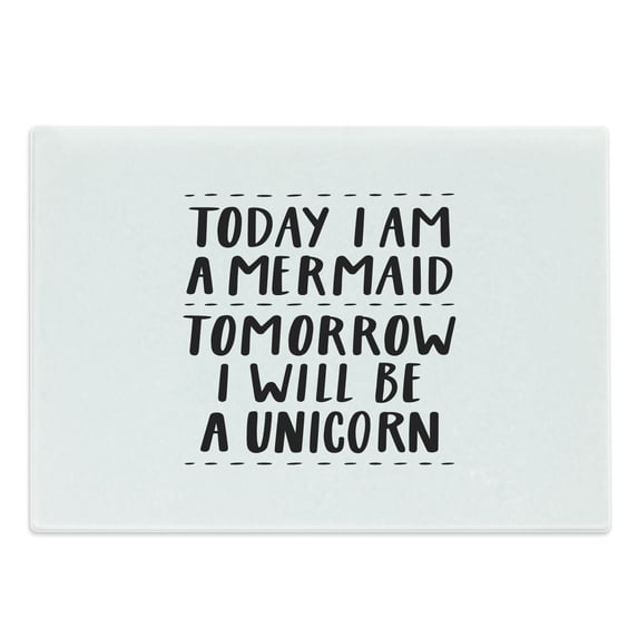 Im Mermaid Cutting Board, Words in Favor of Optimistic Outlook Towards Life Changing Attitudes Slogan, Decorative Tempered Glass Cutting and Serving Board, Large Size, Black White, by Ambesonne