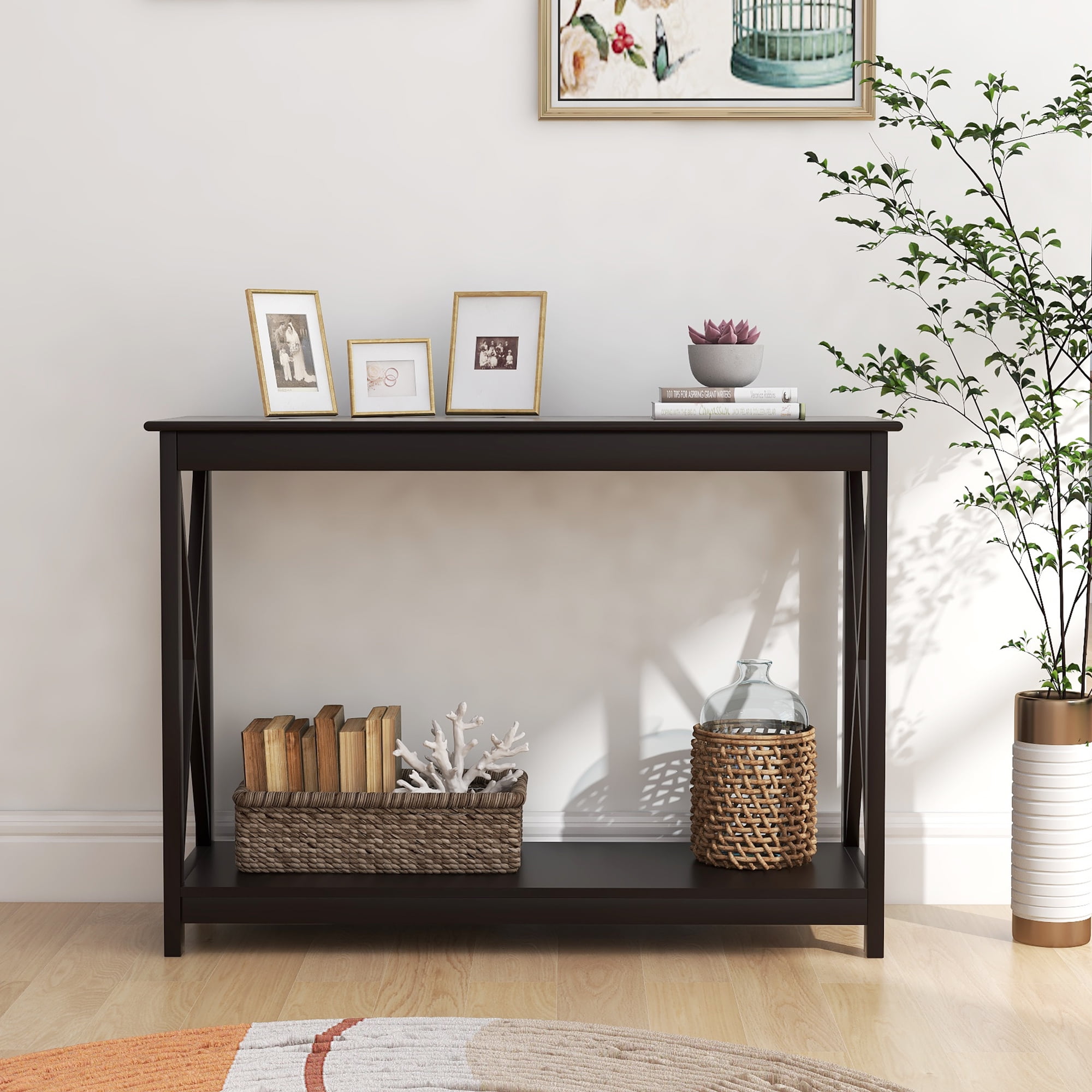 BTMWAY Entryway Table, 2-Tier Oxford Console Table with Storage 