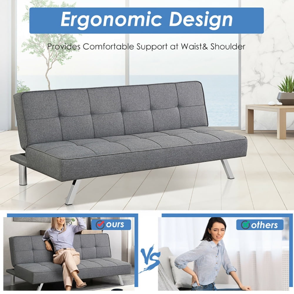 Finihen Convertible Sofa Bed, Modern Convertible Sleeper Couch, 3-Seat Convertible Sofa Bed with High-Density Sponge, for Living Room, Gray Finihen Convertible Sofa Bed, Modern Convertible Sleeper Couch, 3-Seat Convertible Sofa Bed with High-Density Sponge, for Living Room, Gray