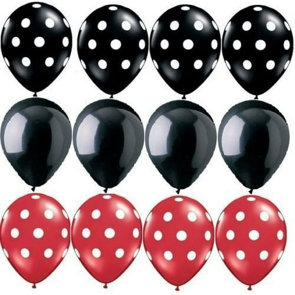 POLKA Dots BLACK RED Ladybug Dotted (12) 11 LATEX Helium Quality Party BALLOONS by LoonBalloon