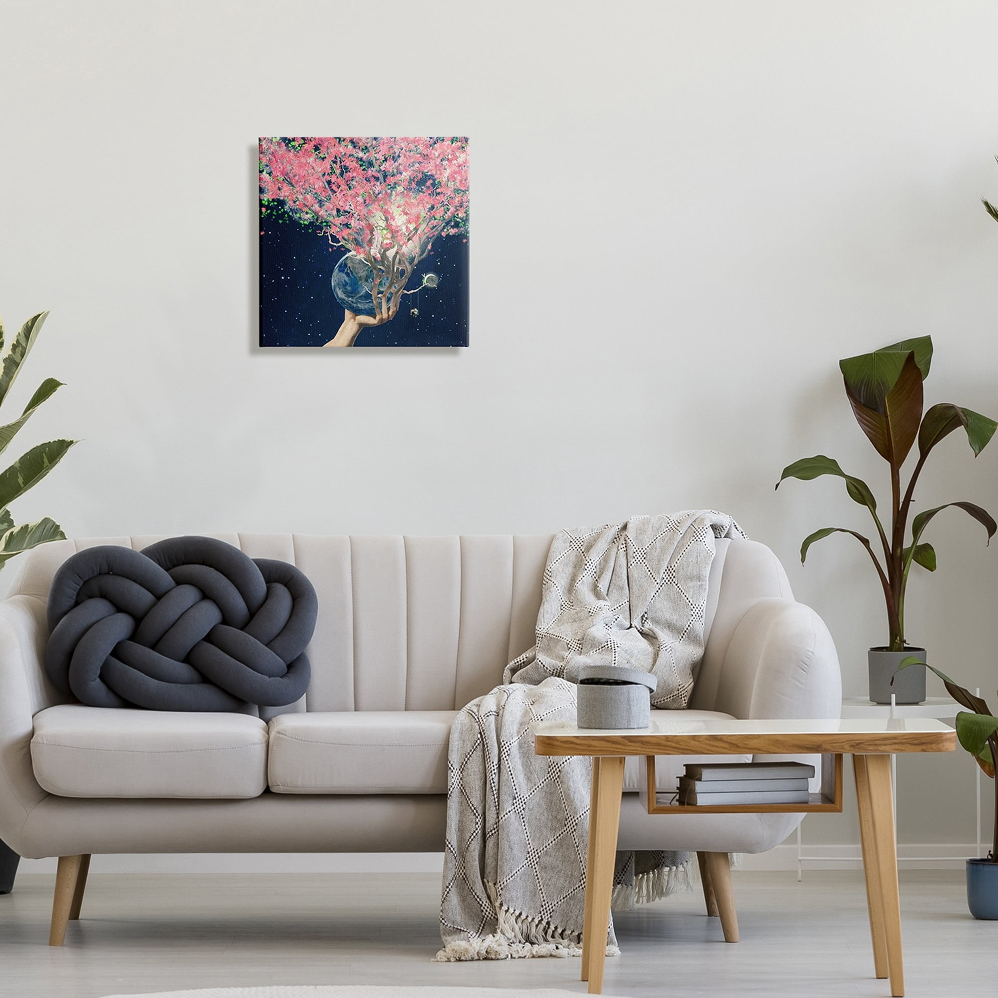 Stupell Industries Hand Holding Earth Blossoms Surreal Planet Lunar Starry Night,17 x 17, Design by Paula Belle Flores
