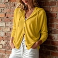 thumbnail image 2 of Hxshgdsn Womens Button Front Hooded Cardigan with Drawstring Hood and Side Pockets Casual Long Sleeve Lightweight Jacket Trendy Outfits(Yellow/S), 2 of 7