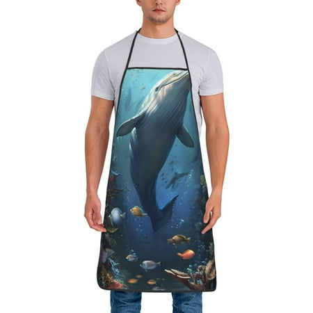 

Matuu Underwater Dolphin for Cooking Apron for Men and Women Adjustable Strap and Waist Ties for Baking Cooking Gardening