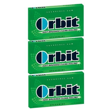 Wrigley's Orbit Sugar Free Gum 14 Pieces - Spearmint Gum [ 3 Pack ]