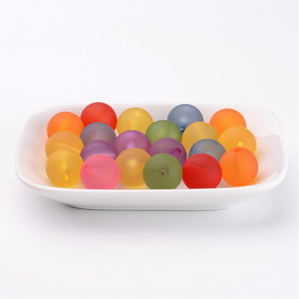Transparent Acrylic Beads Mix Round Frosted Assorted Colors about 16mm in diameter hole: 2mm about 220pcs/500g
