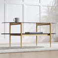 thumbnail image 4 of Rectangle Coffee Table Mid-Century Modern Design L W x H for Living Room - Structure Amber Glass Top and Walnut MDF Shelf Sleek Conical Metal Legs with Gold Finish, 4 of 9