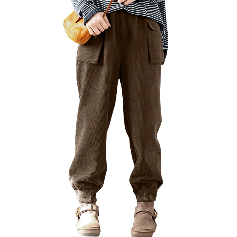 ladies cord trousers elastic waist