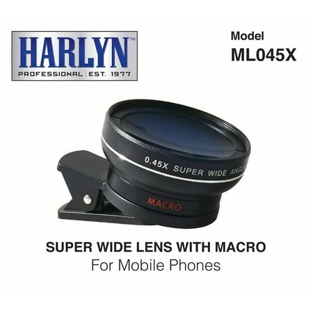 Harlyn ML045X 2-in-1 Cell Phone Camera Lens - High Definition - .45x Super Wide Angle - 12.5x Macro Lens - For iPhone, iPad, Android, Tablet, Notebook