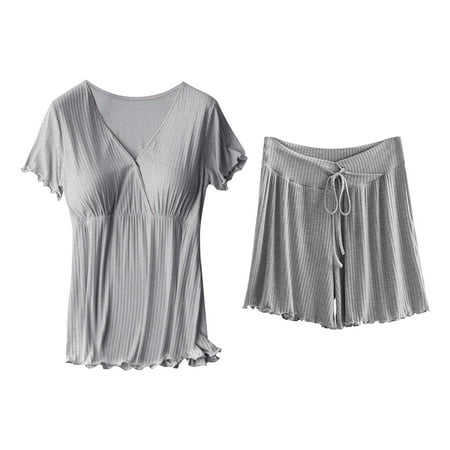 

ZMHEGW Women Maternity Leisure Short Sleeve No Wear Bra Breastfeeding Multicolor 7 Color Postpartum Loungewear 1-Pack