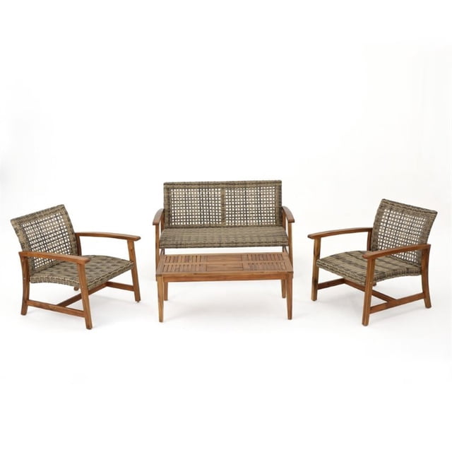 Noble House Hampton 4 Piece Outdoor Wicker Conversation Set in Gray