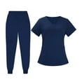 thumbnail image 4 of Conjunto médico para mujer, cuello en V, transpirable, clásico, con bolsillos, duradero y cómodo. Azul marino, 4 of 9