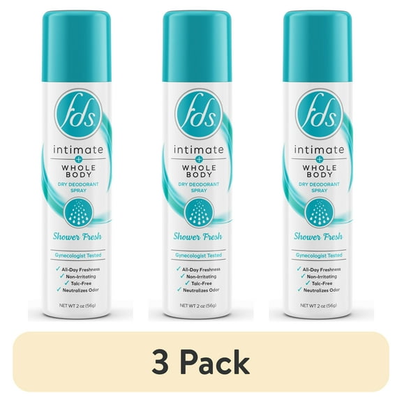(3 pack) FDS Intimate Deodorant Spray, Shower Fresh, 2 Ounce Spray Canister