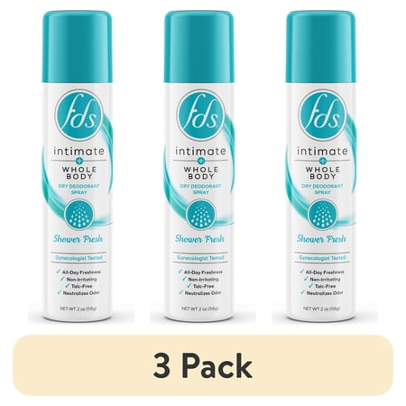(3 pack) FDS Intimate Deodorant Spray, Shower Fresh, 2 Ounce Spray Canister