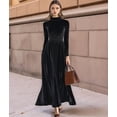 thumbnail image 4 of Velvet Dress for Women High Neck Long Sleeve Elegant Flowy Maxi Wedding Party Formal Gown Evening Dress Black XL, 4 of 7