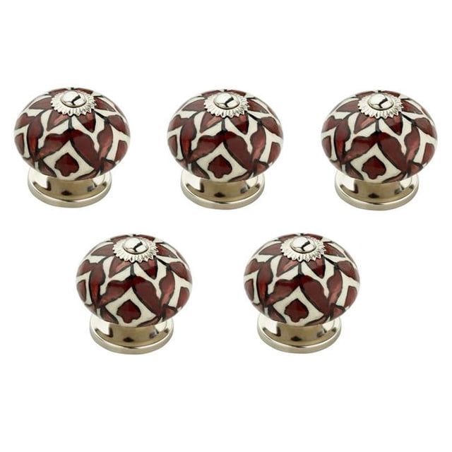 Bouton d'Armoire Rouge Fusion Fleur de 1,6 Po - Blanc & Rouge&44; Pack de 5