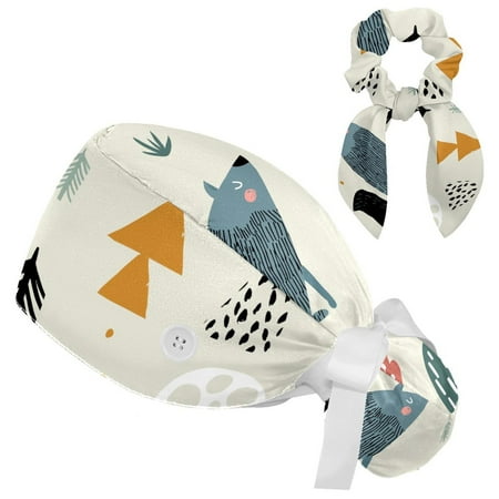 

Working Cap with Buttons and Sweatband Scrub Hat Bouffant Caps with Scrunchie Wolf Tie Back Hats