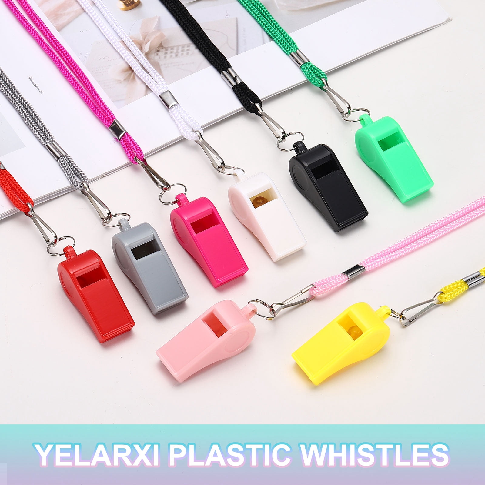 Uxcell Plastic Whistles with Lanyard, Training Sports Gather Whistles Loud Crisp Sound Colorful Bulk Whistle 20 Pcs & White -Fitting for (Coaches/Referee/Outsides/Team Events)