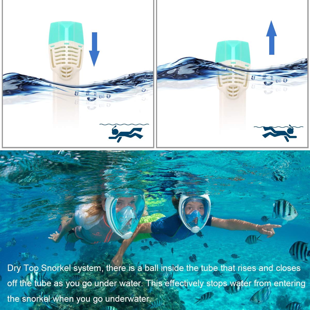 Snorkel Mask Full Face 180° Panoramic Sea View Anti-Fog Anti-Leak Snorkeling Mask with Action Camera Mount and Soft Adjustable Head Straps-Green/White (S/M)
