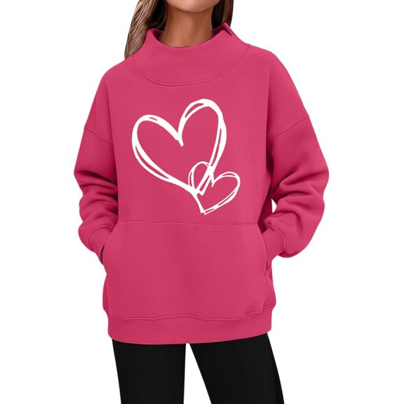 ZQUUVOU Winter Fleece Pullover for Women Valentines Print Long Sleeve Sweatshirt with Pocket Warm Plush Lined Pullover Hot Pink A