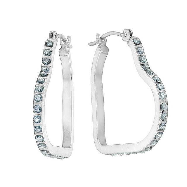 Accent Diamond Heart Hoop Earrings in 14K White Gold (3/4 Inch)