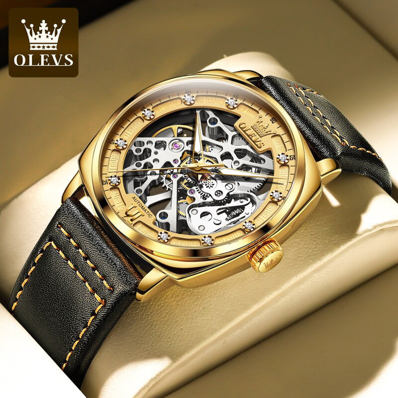 Religieus Minister heks OLEVS Brand Skeleton Design Automatic Mechanical Watch Men Waterproof Sport  Leather Strap Watches for Male Relogio Masculino - Walmart.com