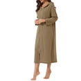 thumbnail image 4 of INSPIRE CHIC Women's Zip Up Nightgowns Long House Robe Long Sleeve Hooded Sweatshirt Loungewear with Pockets M Khaki, 4 of 6