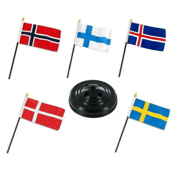 Scandinavia Scandivanian Countries 5 Flag Set 5 Flags 4"x6" Desk Set Black Base