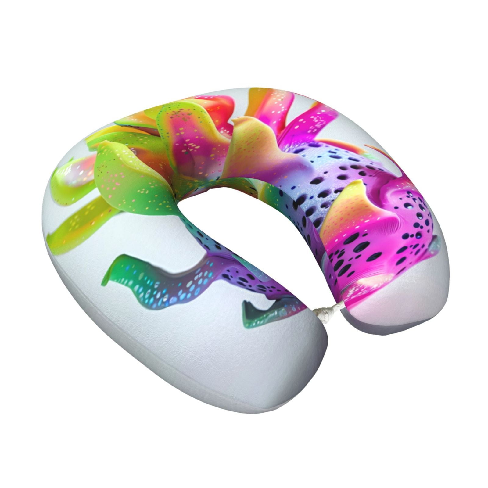 Xecao Colorful Glitter Dagon Fruit Print Memory Foam Cervical Neck Pillow Versatile U-Shaped Pillows for Home,Office,Camping,Travelling,Soft Washable Cover