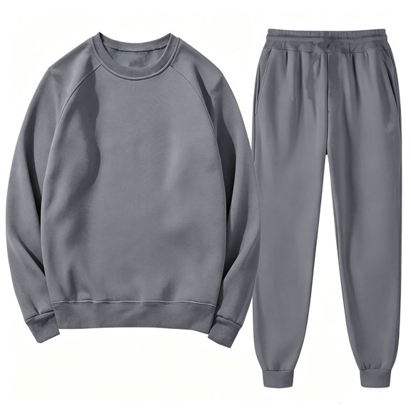 Kids 2 Piece Outfits Solid Raglan Crewneck Sweatshirt and Drawstring Jogger Pants, Boys Girls Hoodieless Soft Casual Tracksuit for Daily Loungewear Play(Grey,4-5 Years)