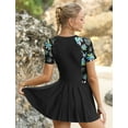 thumbnail image 3 of IDOPIP Women Short Sleeve One Piece Rash Guard Modest Swimsuits Dress Zipper Bathing Suit Skirt with Short, 3 of 7