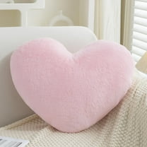 Heart Shaped Throw Pillow Faux Rabbit Fur Room Decorative Throw Pillow Home Decoration Heart Plush Cushion Love Pillow, Valentine's Day Gift for Her (Pink)
