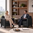 thumbnail image 3 of LAZZO Faux Leather Accent Chair, Mid-Century Modern Armchair with Tufted Seat and Armrests for Living Room and Office, Black, 3 of 8